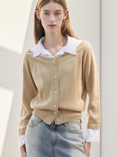 Wool Knit Off-Shoulder Cardigan - Light Beige - hyyk - Modalova