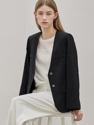 Collarless Jacket - Black - hyyk - Modalova