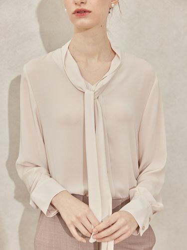 Silky Strap Tie Blouse - Pink Beige - hyyk - Modalova