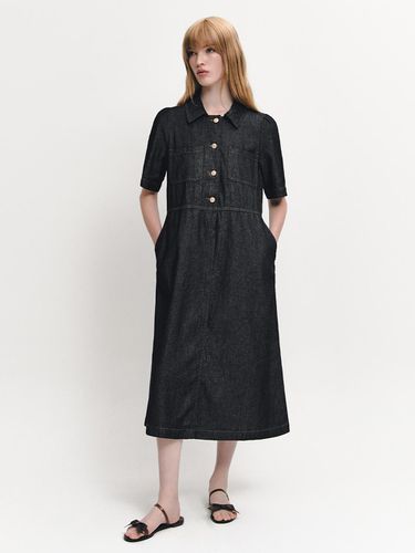 Collar Button Denim Maxi Dress - Dark Gray - marieclaire - Modalova