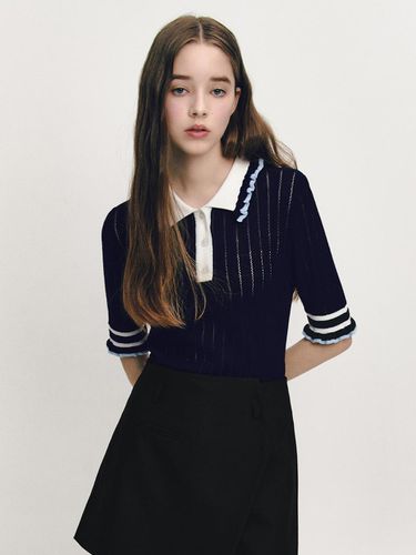 Color Block Frill Knit Top - marieclaire - Modalova