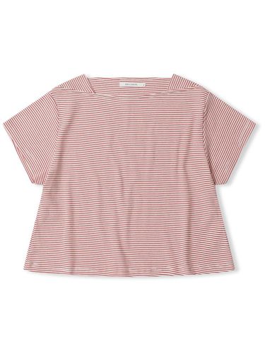 Stripe Boat Neck T-shirt_Red - Jun by Jun k. - Modalova