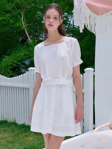 Pin Tuck Half Blouse + Button Flare Skirt_White - JOORTI - Modalova