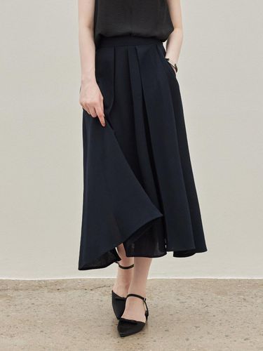 Pleated Flare Skirt - Navy - hyyk - Modalova