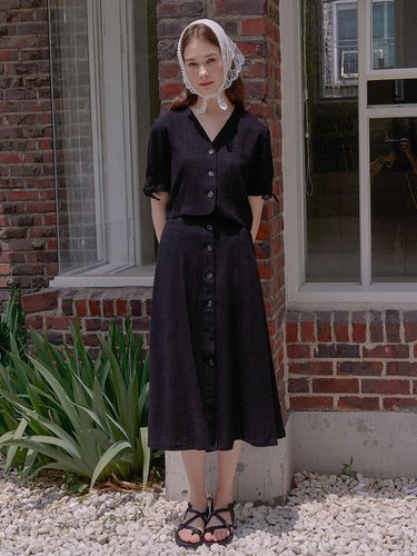 Linen Button Long Skirt_Black - bibyseob - Modalova