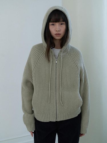 Wool Knit Hoodie Zip Up - URAGO - Modalova