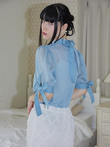 Chiffon Ribbon Blouse - Ocean Blue - ILLUSTRIS ILLUSION - Modalova