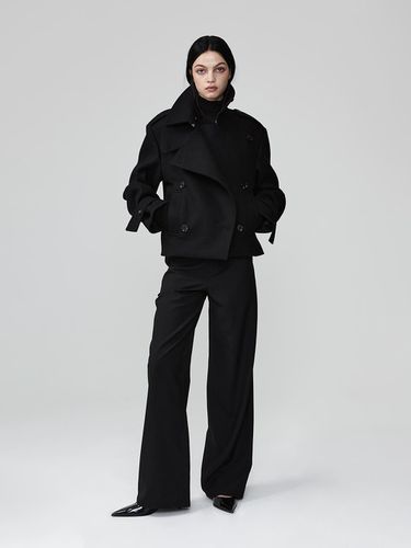 Wool Hoodie Half Pea Coat (Black) - EAN JO - Modalova