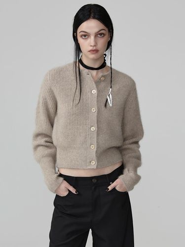 Button Up Wool Hairy Knit Cardigan (Tag Beige) - EAN JO - Modalova