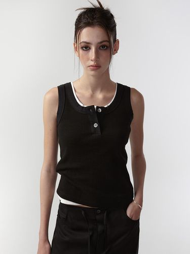 Button Henley Neck Ribbed Tank Top () - EAN JO - Modalova