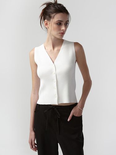 Viscose V-Neck Knit Vest (White) - EAN JO - Modalova