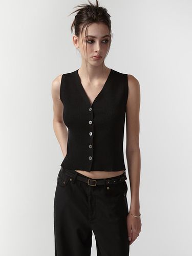 Viscose V-Neck Knit Vest (Black) - EAN JO - Modalova