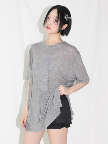 Lace Cross Half T-shirt - GREY - CLUT STUDIO - Modalova