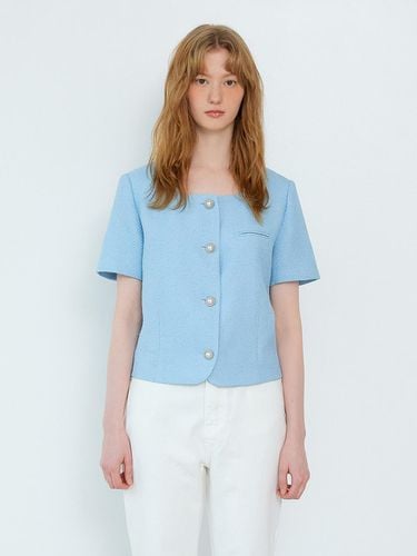 Square Neck Tweed Short Sleeve Jacket_Sky - sisterhood - Modalova