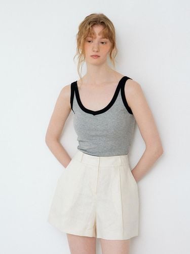 Color V Neck Cap Included Sleeveless Top_Gray - sisterhood - Modalova