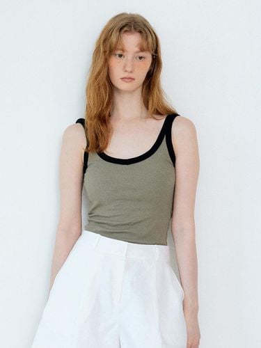 Color V Neck Cap Included Sleeveless Top_Khaki - sisterhood - Modalova