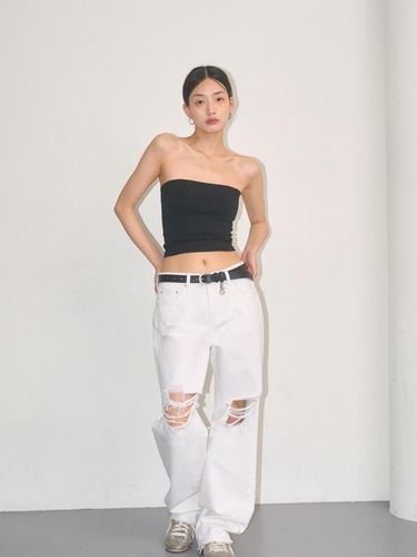 White Jean Damage Wide Pants - oursaalty - Modalova