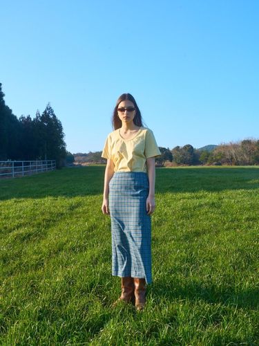 Morden Check Long Skirt_Gray - oursaalty - Modalova