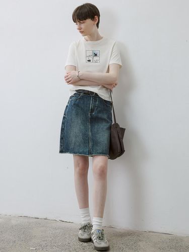 Washed Midi Denim Skirt - tageechita - Modalova