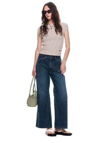 Pocket Rivet Wide Denim Pants_Blue - Matin Kim - Modalova