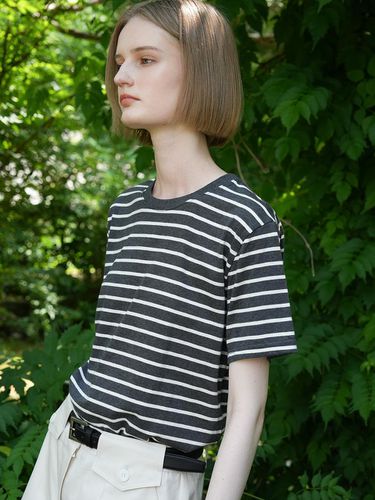 Lima Stripe Cotton T-shirt_Charcoal Grey - LEIE - Modalova