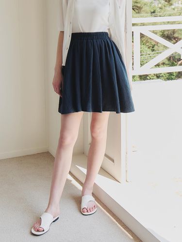 Linen Banding Short Pants Skirt_Navy - ZEROSTREET - Modalova