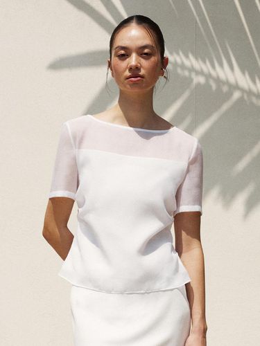 Boat Neck Sheer Blouse Top_White - RE RHEE - Modalova