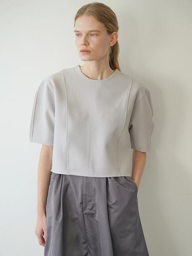 Boa Volume Sleeve Crop Blouse_Gray - LEIE - Modalova