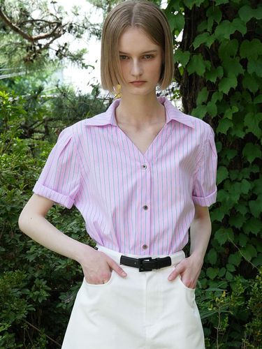 Vera Stripe Shirt Blouse_Pink - LEIE - Modalova