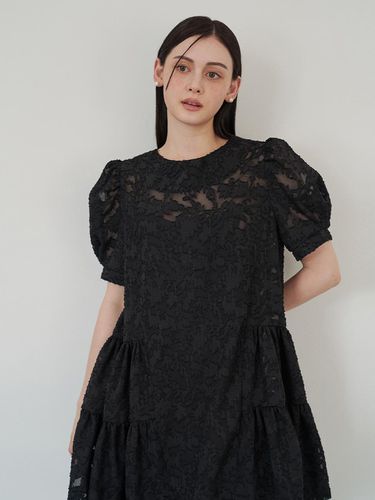 Sheer Flower Shirred Dress_Black - F.cocoromiz - Modalova