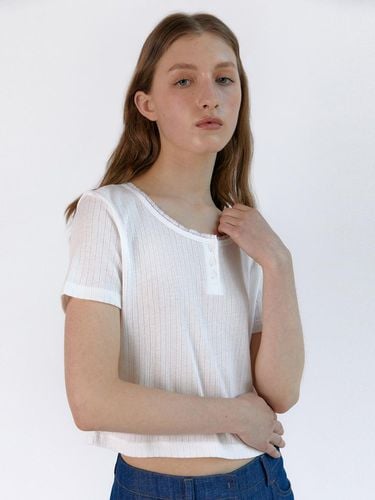 Henley Neck Trimming Lace Top_White - WEARIS - Modalova