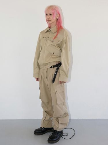 Eyelet Wide Leg Cotton Cargo Pants [Sand Beige] - DARED - Modalova