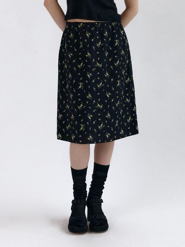 Flower Print Midi Skirt_Black - WEARIS - Modalova