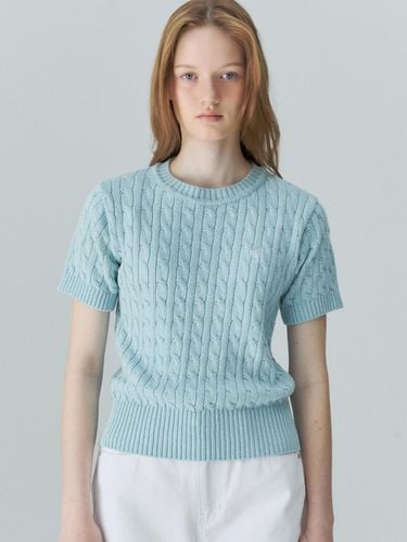 Half Sleeve Cable Knit Top_Sky Blue - DEPOUND - Modalova