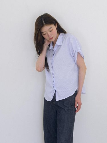 Strip Roll Up Shirt_Sky Blue - Laminez - Modalova