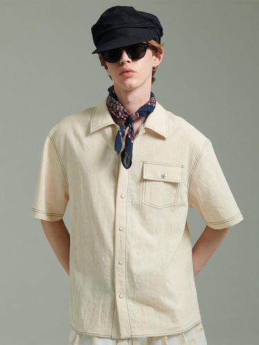 Marine Shell Button Soft Linen Short Sleeve Shirt - beyondcloset - Modalova