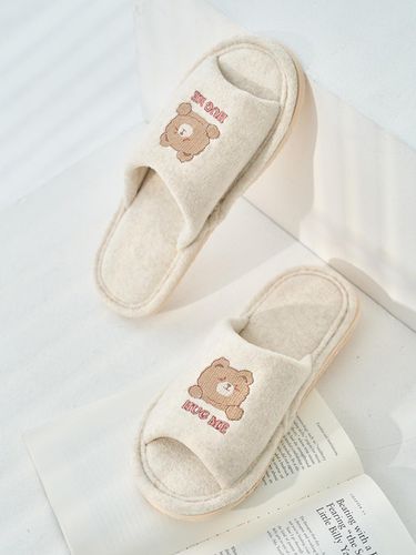 Terry Hug Me Teddy Bear Embroidery Indoor Slippers - DECOVIEW - Modalova