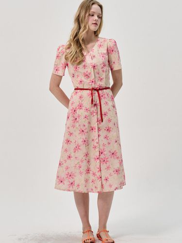 V-neck Cotton Button Down Dress_Pink - SORRY TOO MUCH LOVE - Modalova