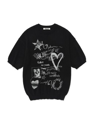 Rock Mood Summer Knit Top_Black - FALLETT - Modalova