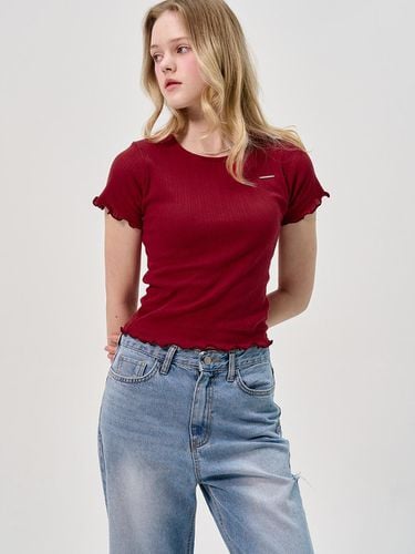 Lace Eyelet Half-Sleeve T-Shirt_Red - SORRY TOO MUCH LOVE - Modalova