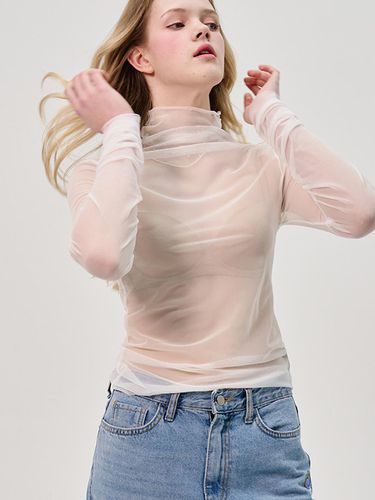 Sleeve Shirring See Through Turtlenect Top_White - SORRY TOO MUCH LOVE - Modalova