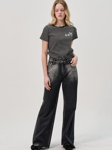 Foi Printl Denim Pants_Charcoal - SORRY TOO MUCH LOVE - Modalova