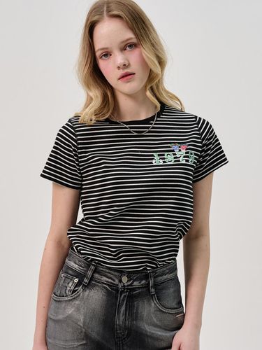 Stripe Ribbed Half-Sleeve T-Shirt_Black - SORRY TOO MUCH LOVE - Modalova