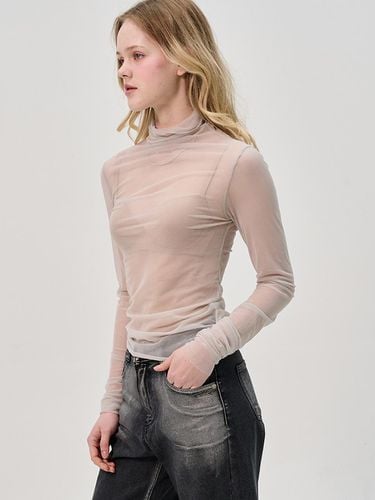 Sleeve Shirring See Through Turtlenect Top_Gray - SORRY TOO MUCH LOVE - Modalova