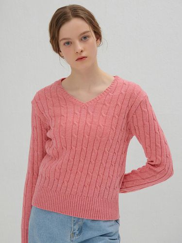 Cable V-Neck Knit Pink - camino - Modalova