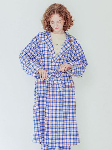 Women Blue Water Check Robe - SUNDAY LOUNGE - Modalova