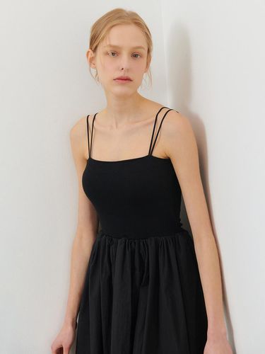 Cap Sleeveless Shirring Layered Dress - camino - Modalova