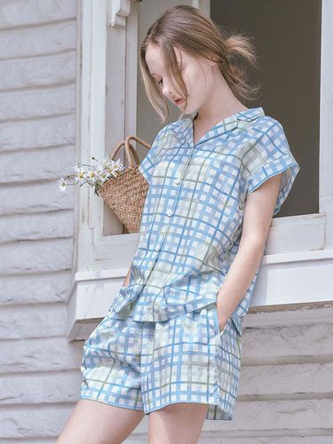 Women Water Check Short-sleeved Pajama Set - SUNDAY LOUNGE - Modalova