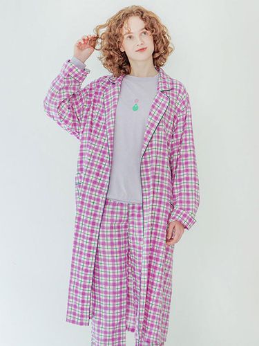 Women Purple Water Check Robe - SUNDAY LOUNGE - Modalova