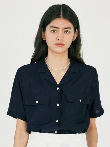 H Jewel Open Collar Shirt_Navy - ANEDIT - Modalova